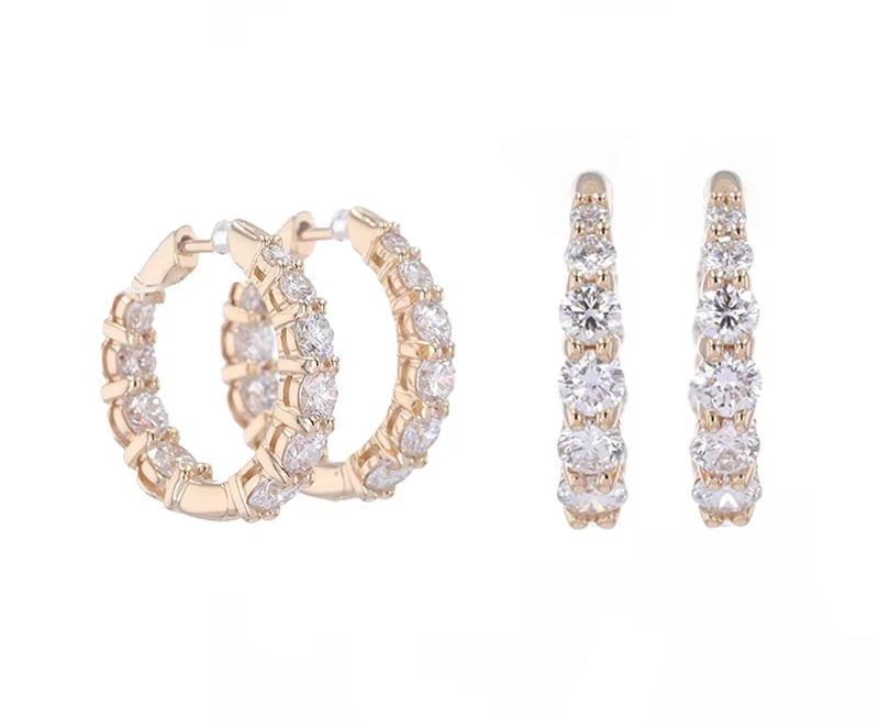 Graduated lab diamond huggie hoop earrings in 18k gold by Brilliana