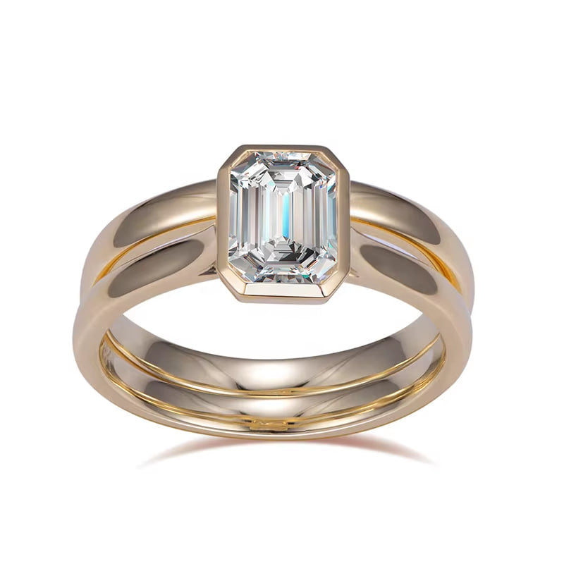 Emerald Solitaire & Plain Band Bridal Set (1 CT)