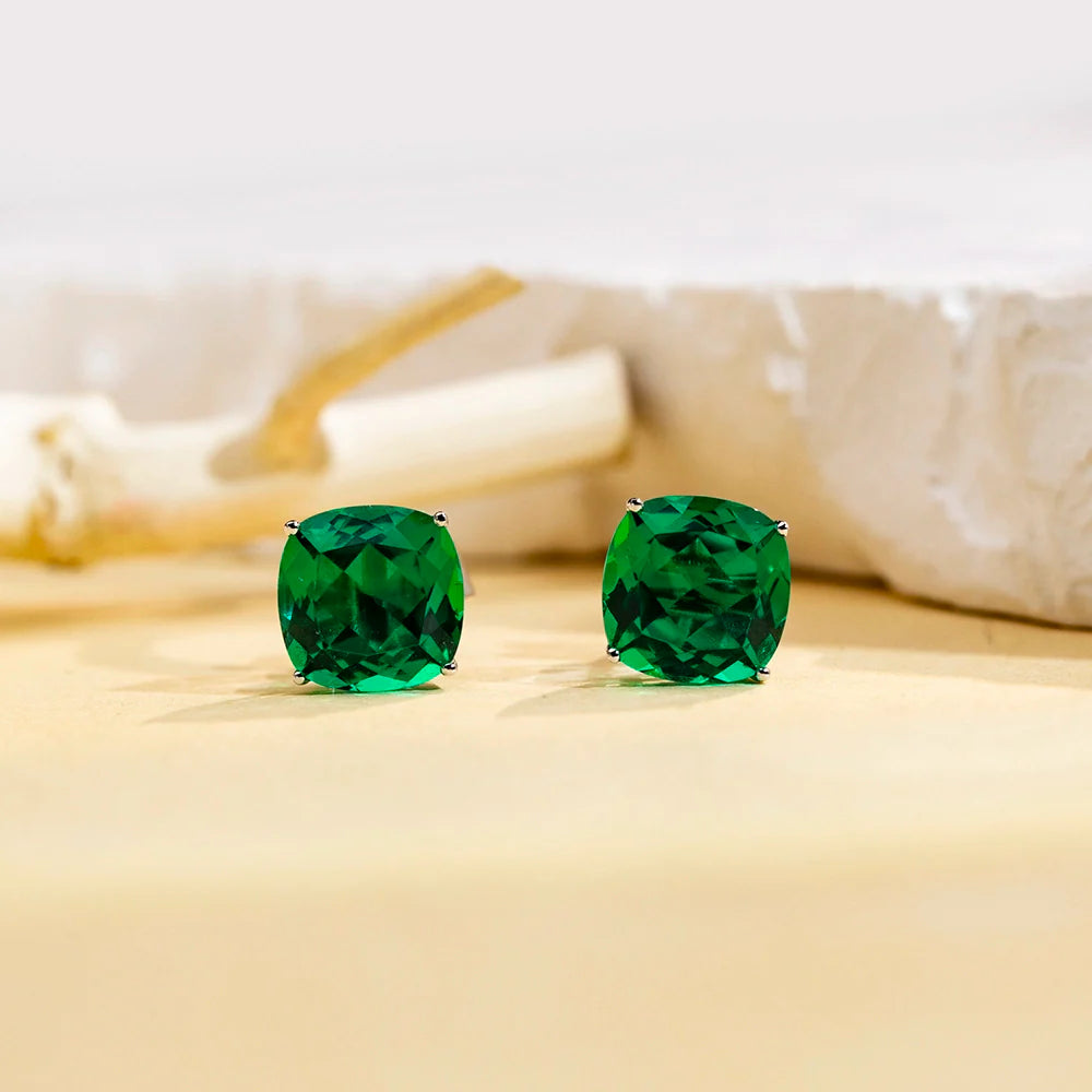 Classic Cushion Cut Lab Emerald Studs