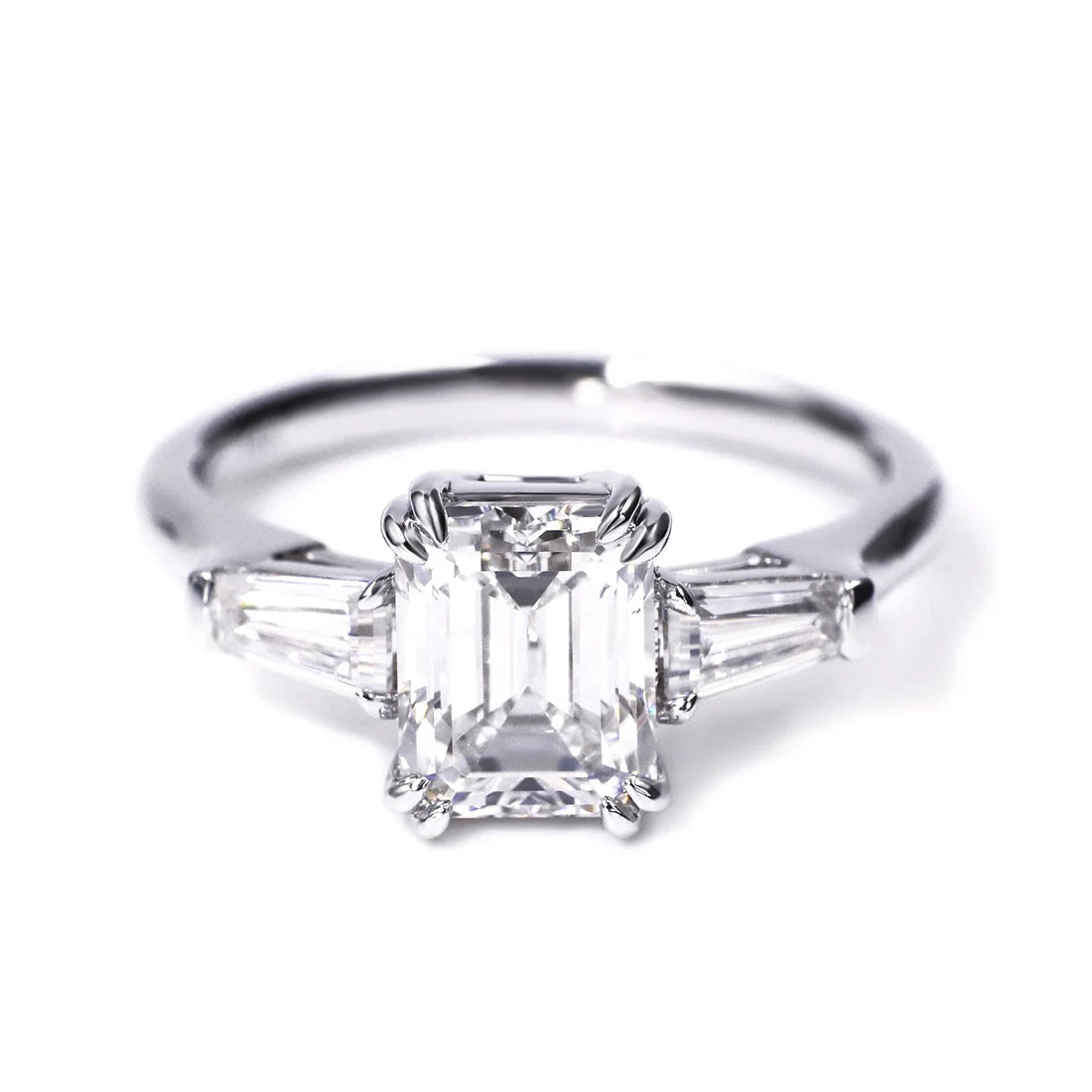 Emerald Three Stone with Tapered Baguettes (2 CT)