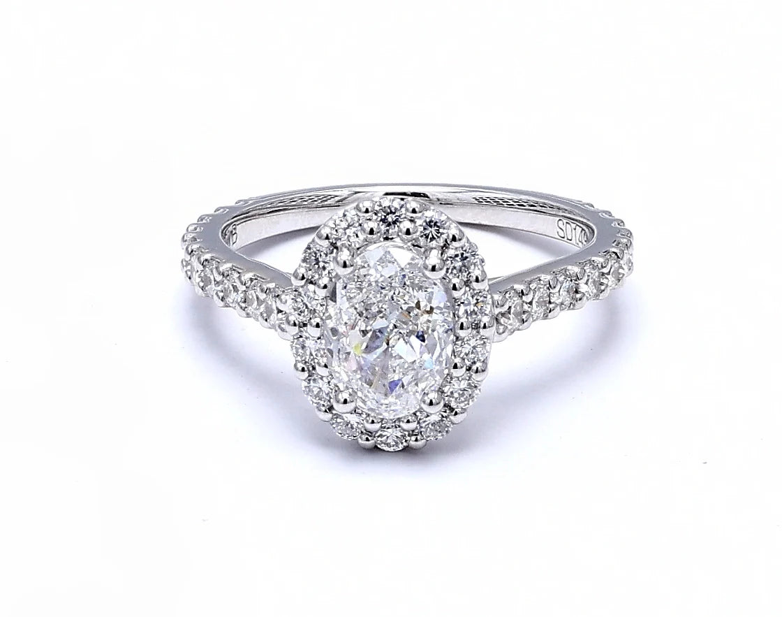 Signature Oval Halo Engagement Ring with Pavé Band (1.4 CT)