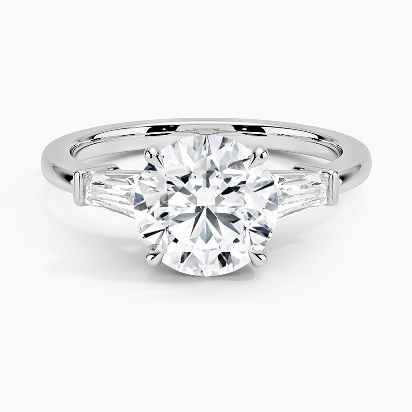 Three-Stone Ring with Round Diamond and Tapered Baguettes (1 CT)