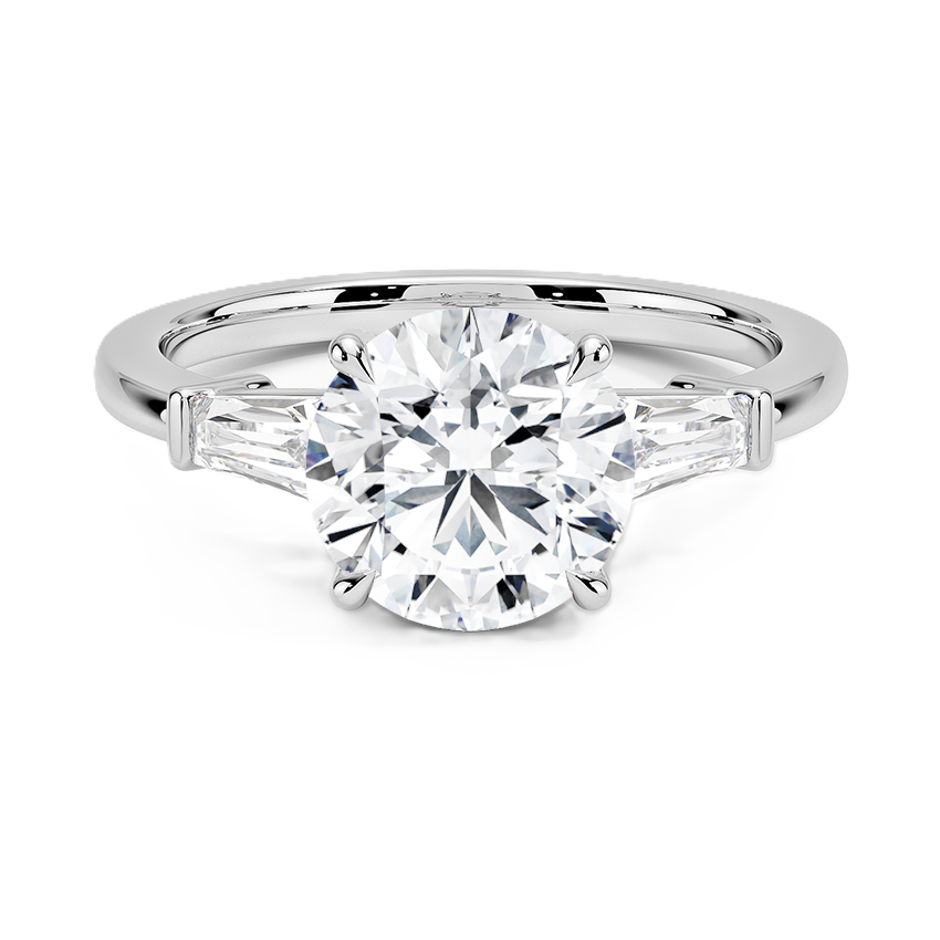 Three-Stone Ring with Round Diamond and Tapered Baguettes (1 CT)