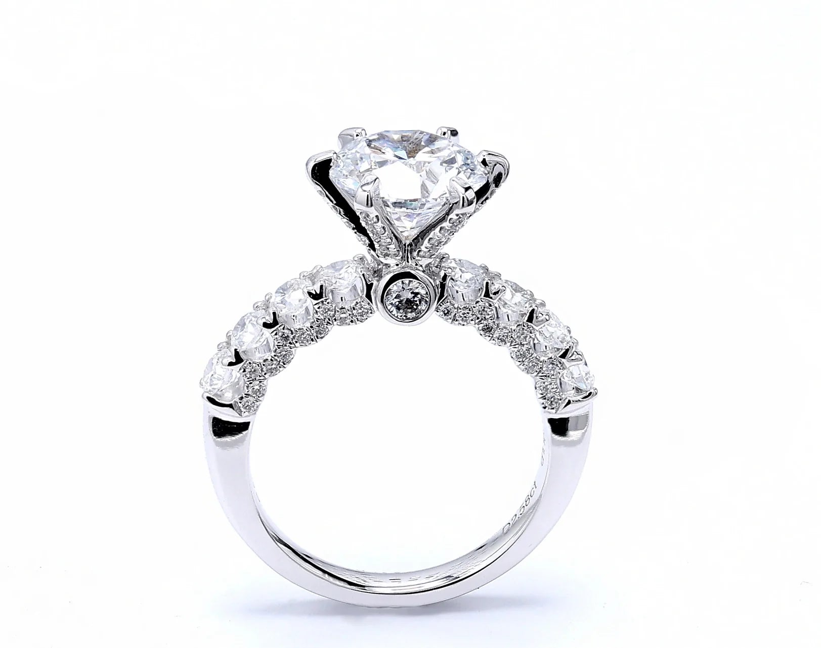 Round Solitaire Ring with Hidden Halo & Graduated Band