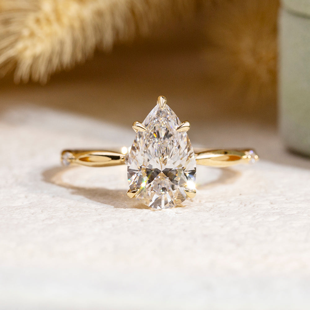 Vintage Pear Cut Engagement Ring with Twisted Pavé Band (2 CT)