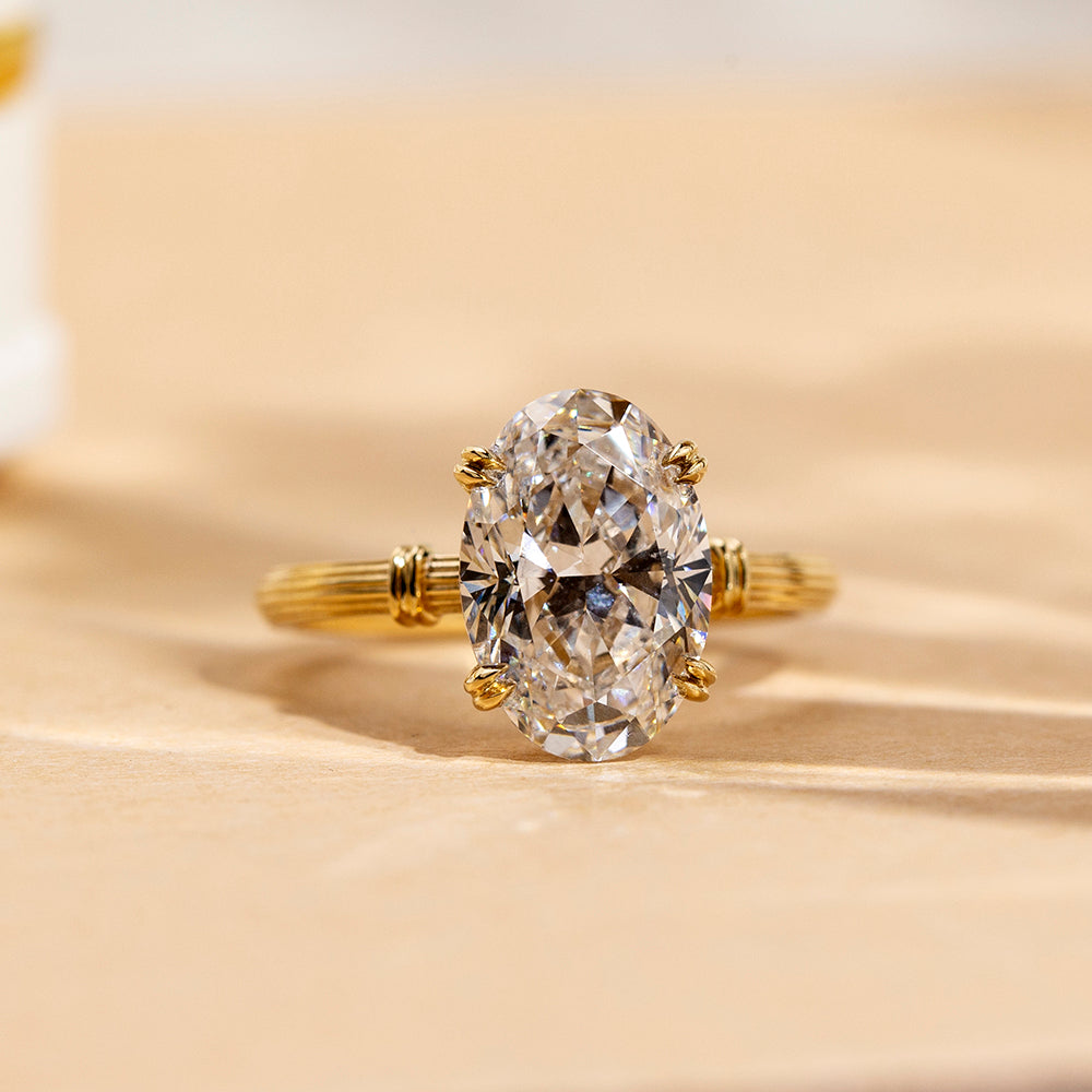 Vintage Oval Solitaire with Fluted Band