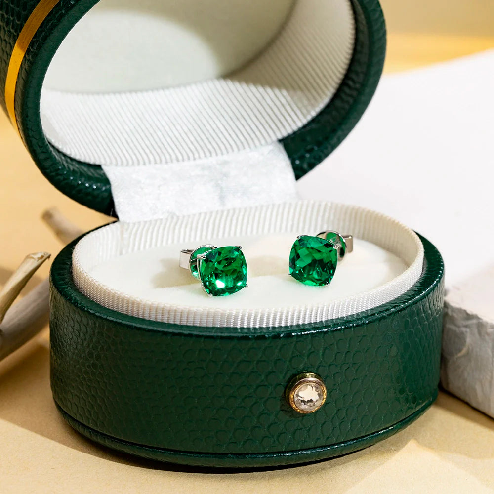 Classic Cushion Cut Lab Emerald Studs