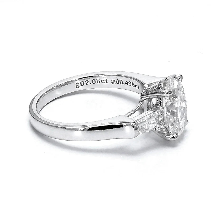 Oval Three-Stone Engagement Ring with Tapered Baguettes (2 CT)