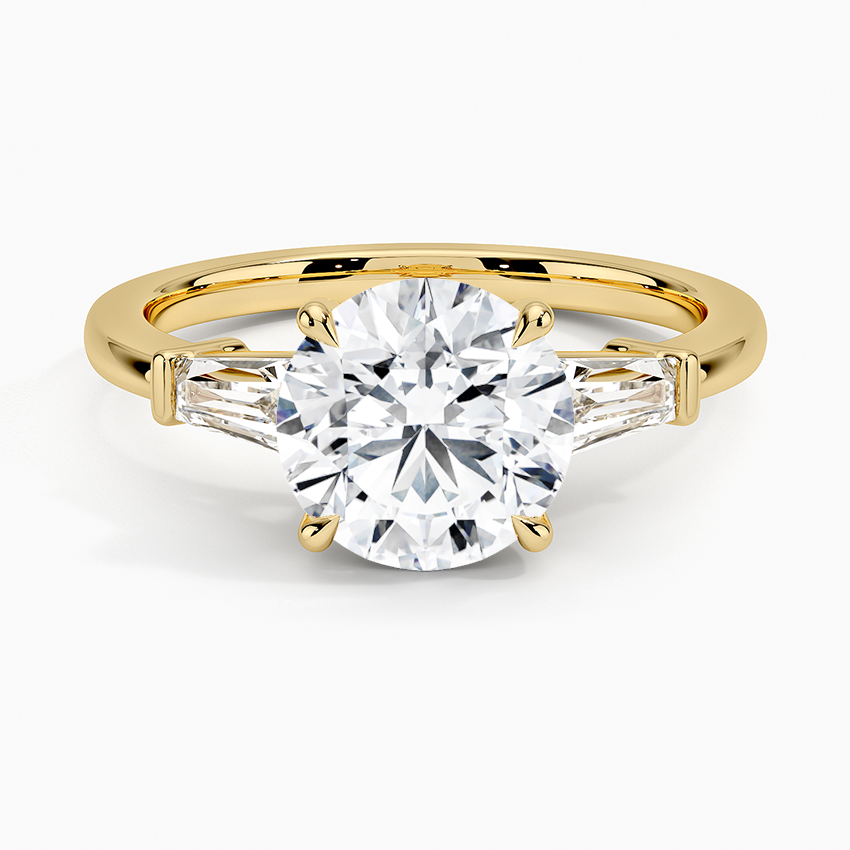 Three-Stone Ring with Round Diamond and Tapered Baguettes (1 CT)