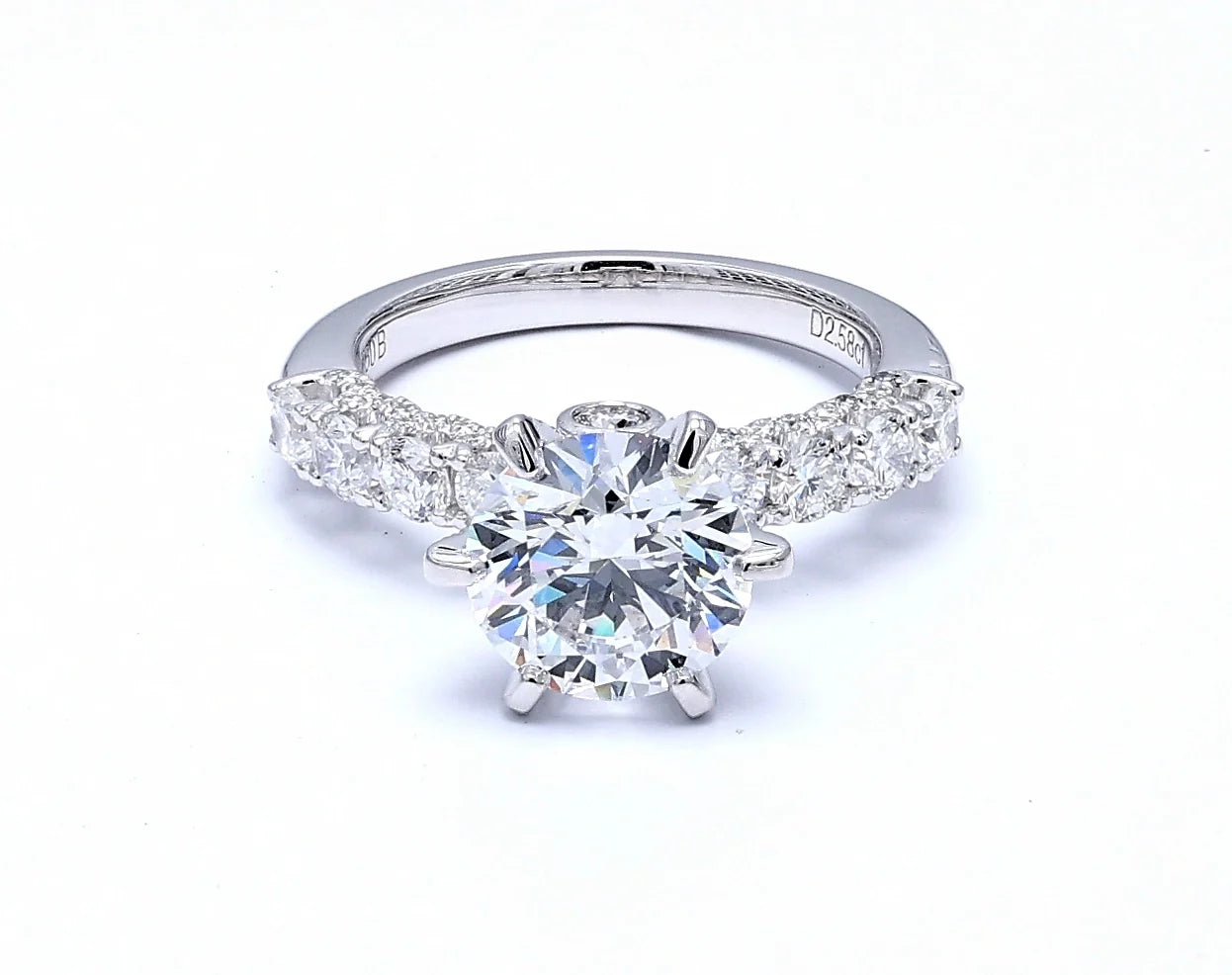 Round Solitaire Ring with Hidden Halo & Graduated Band