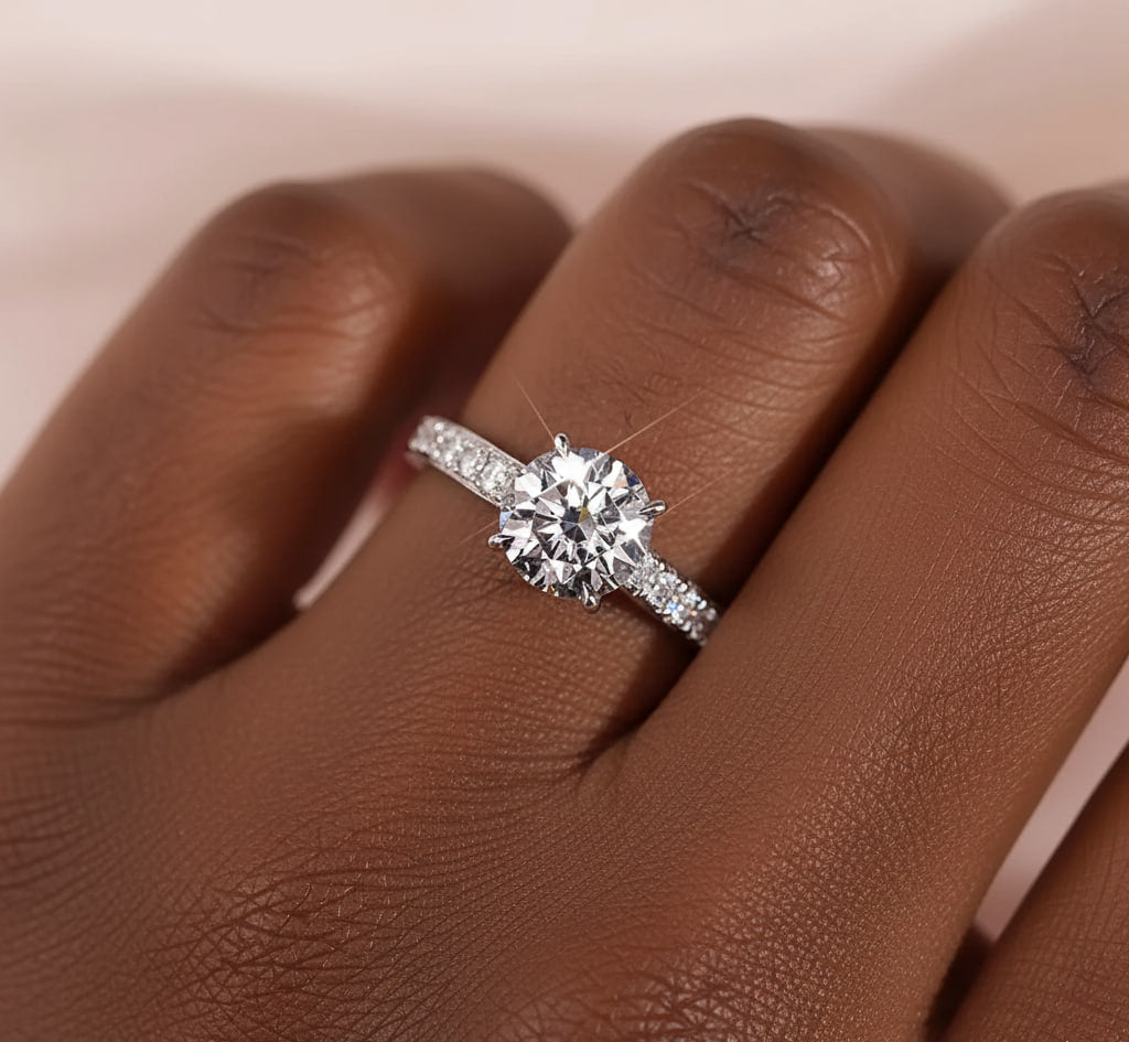 Solitaire Engagement Ring with a Pavé Diamond Band (1 CT)