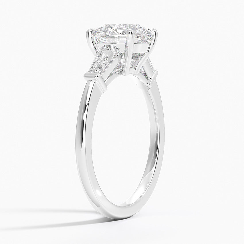 Three-Stone Ring with Round Diamond and Tapered Baguettes (1 CT)