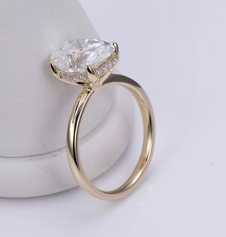 Oval Solitaire Ring With Hidden Halo (2.5 CT)