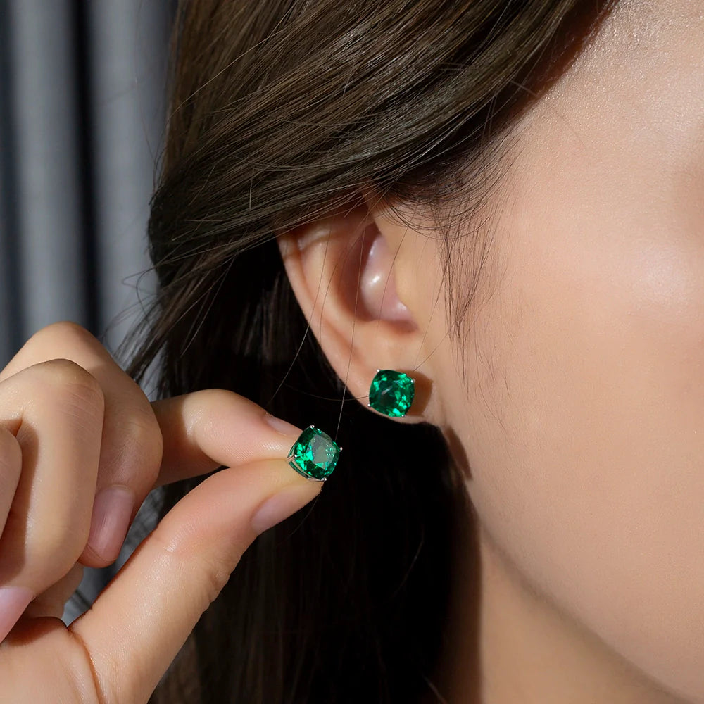 Classic Cushion Cut Lab Emerald Studs