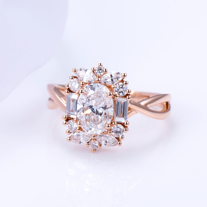 Vintage Floral Oval Halo Engagement Ring (0.5 CT & 1 CT)