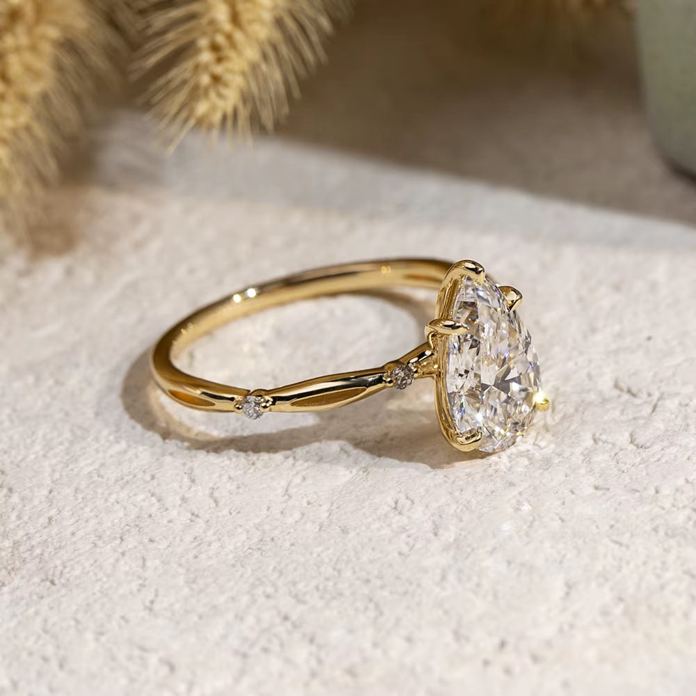 Vintage Pear Cut Engagement Ring with Twisted Pavé Band (2 CT)