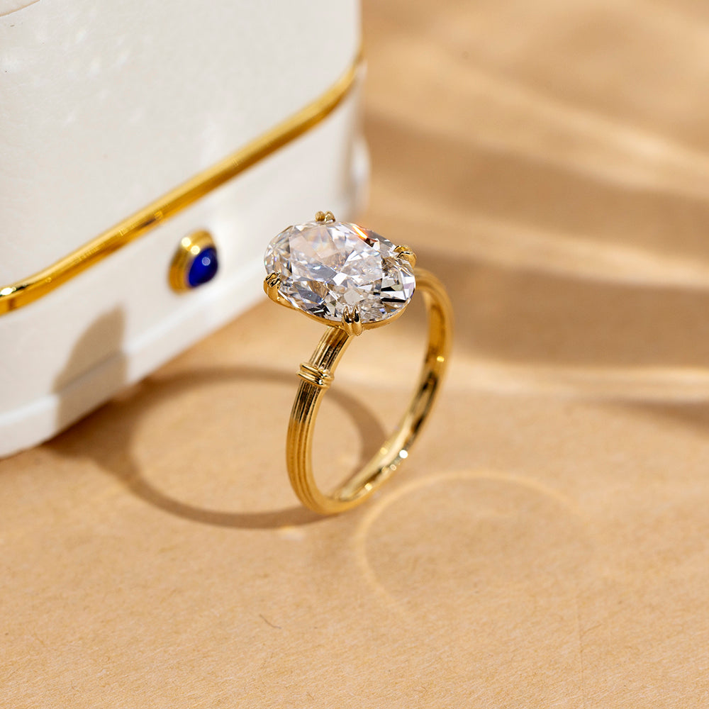 Vintage Oval Solitaire with Fluted Band