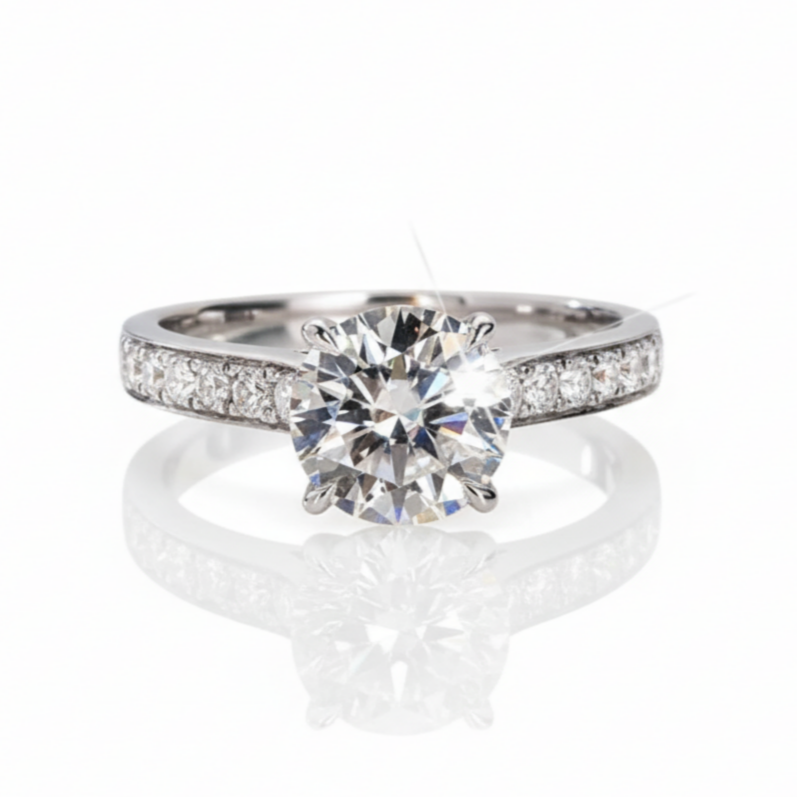 Solitaire Engagement Ring with a Pavé Diamond Band (1 CT)