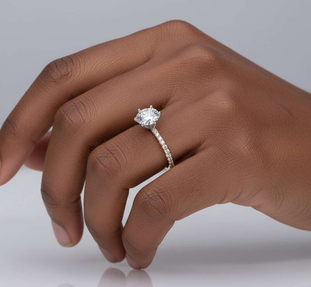 Two-Tone Solitaire Ring with Pavé Band (2 CT)