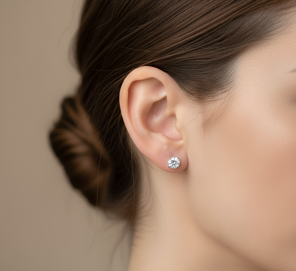 Classic Basket Diamond Stud Earrings
