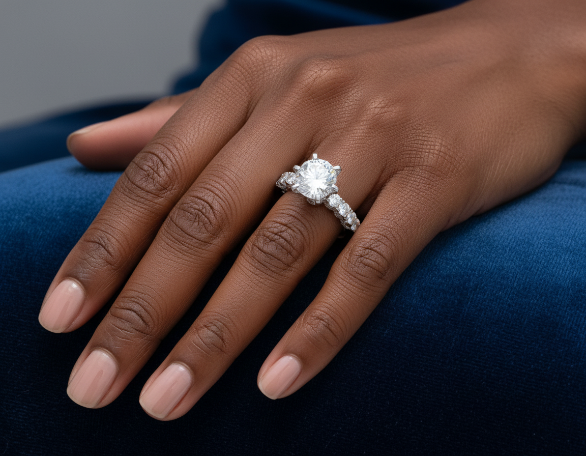Round Solitaire Ring with Hidden Halo & Graduated Band