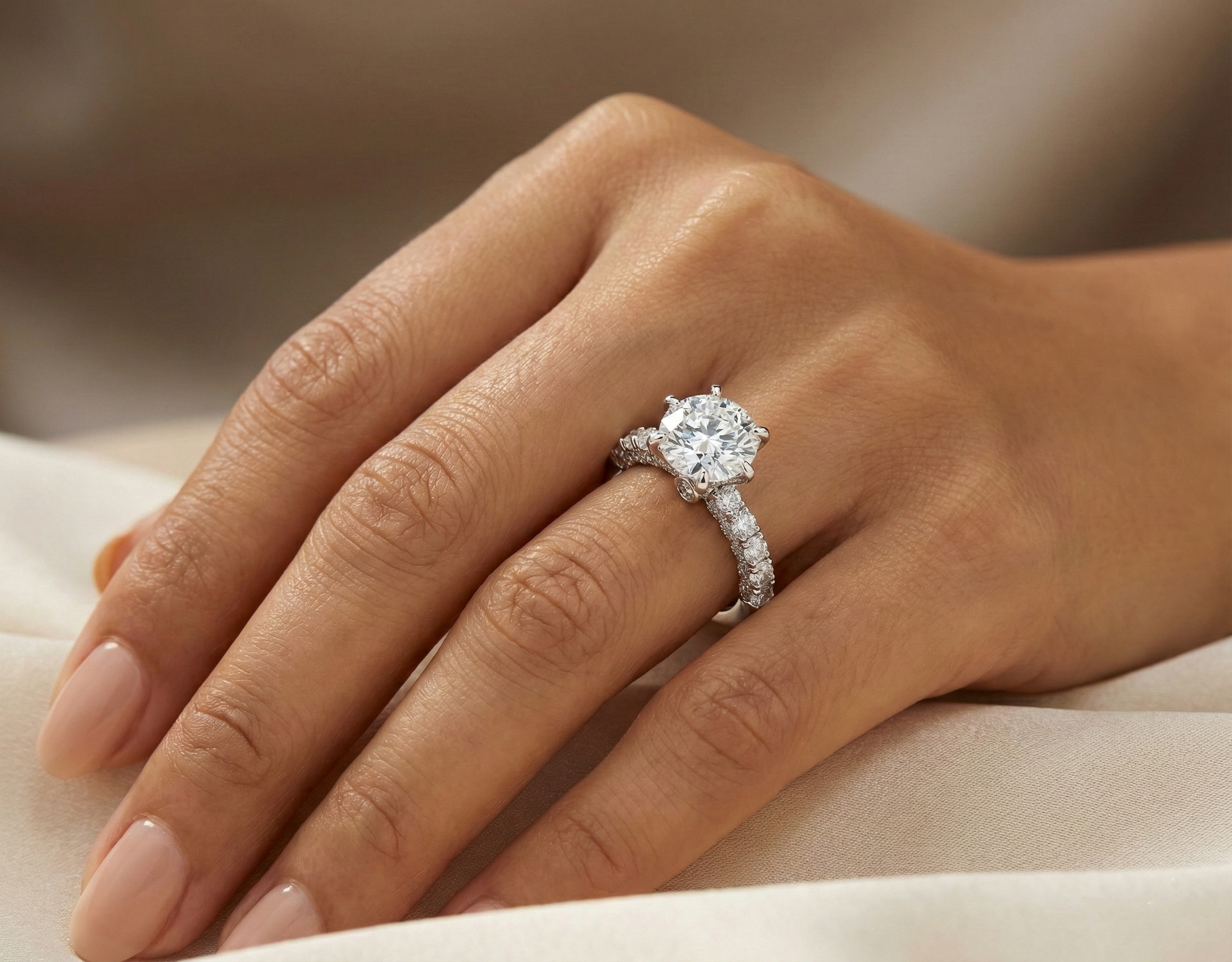 Round Solitaire Ring with Hidden Halo & Graduated Band