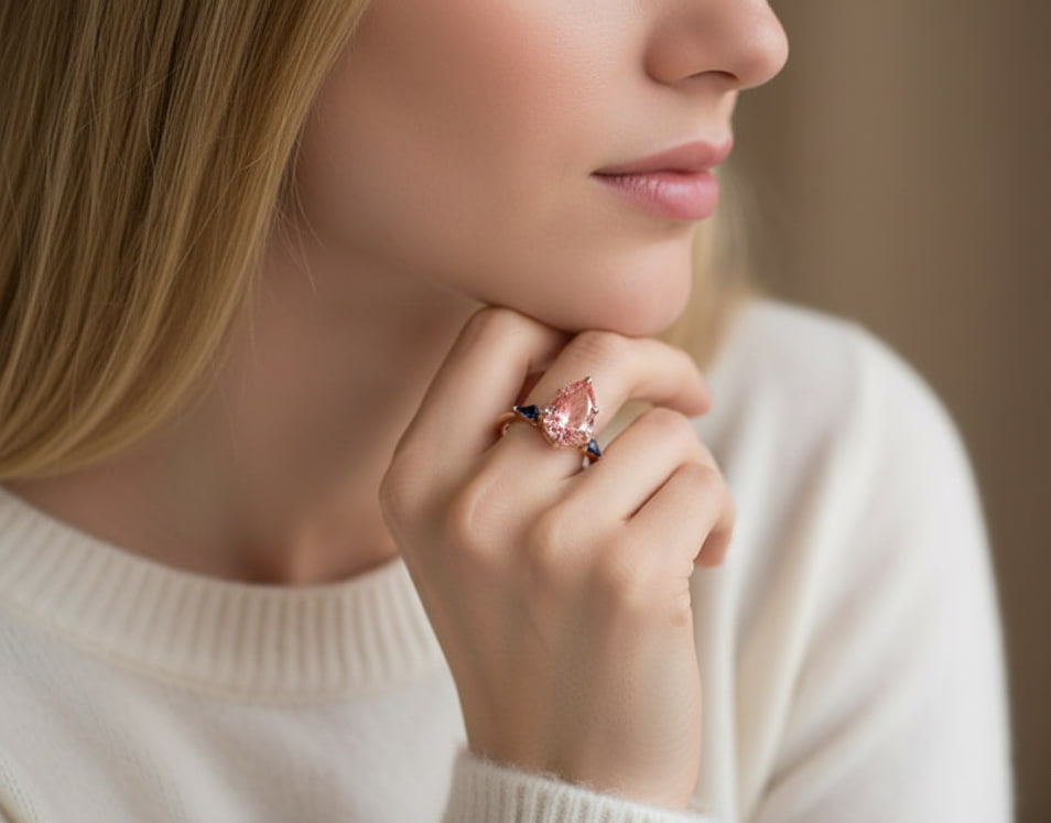 Pear Cut Pink Diamond Ring with Kite-Cut Sapphires (2.7 CT)