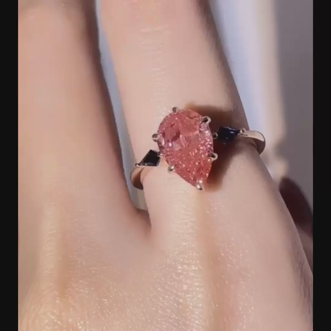 Pear Cut Pink Diamond Ring with Kite-Cut Sapphires (2.7 CT)