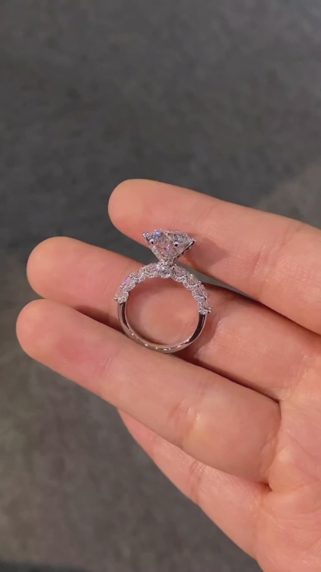 Round Solitaire Ring with Hidden Halo & Graduated Band